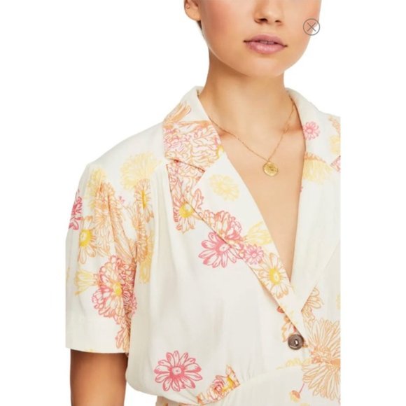 Free People Hawaii Short Sleeve Mini Dress in Cream with Floral - Picture 3 of 15